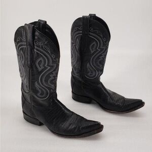 Lamasini Black Lizard Embossed Pointed Toe Low Heeled Boots Size 6.5 (M) 7.5 (W)